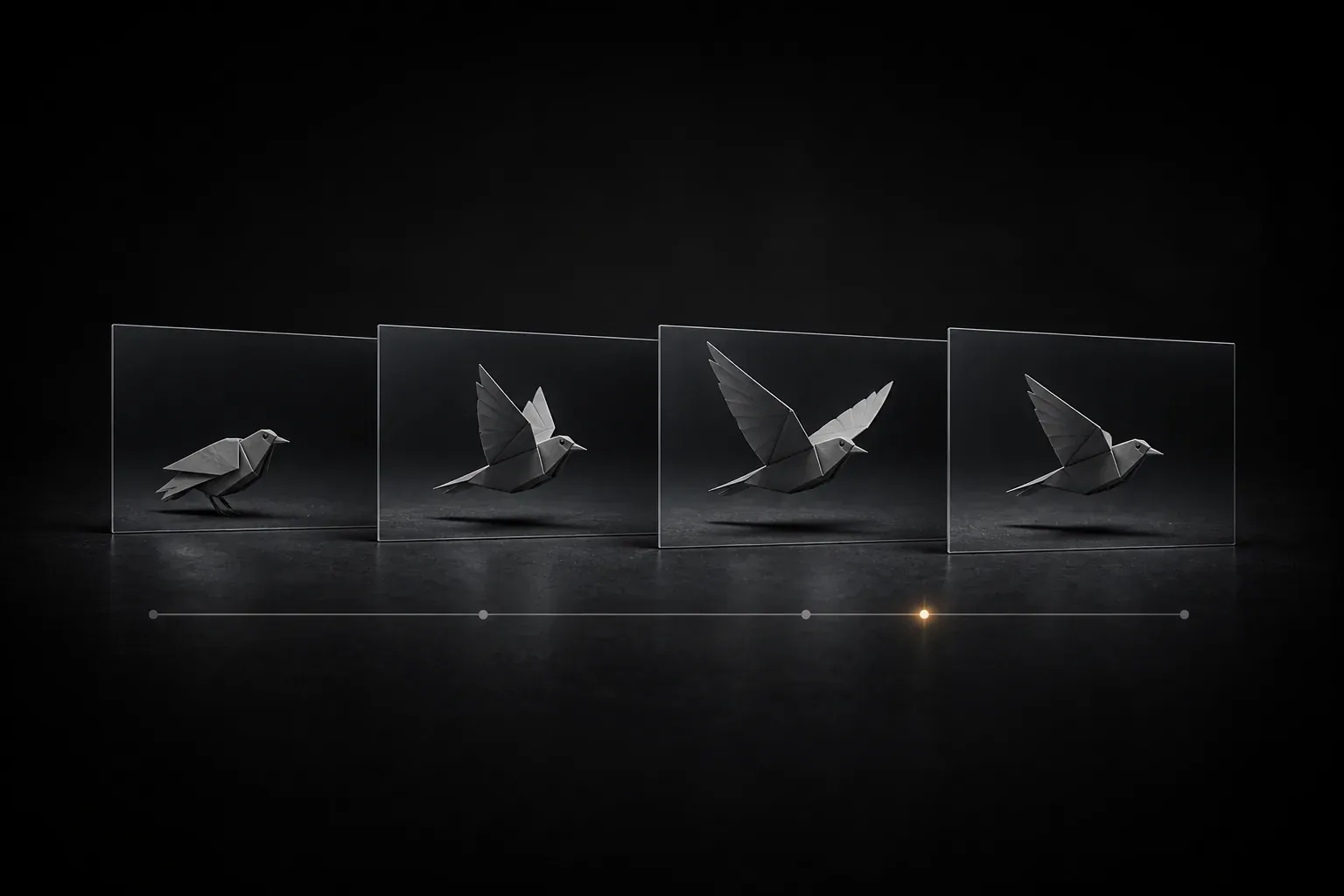 A paper bird moving through a controlled sequence of video frames