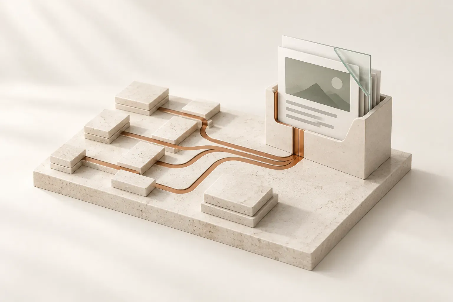 Copper routes in a limestone foundation leading to a clearly indexed paper webpage